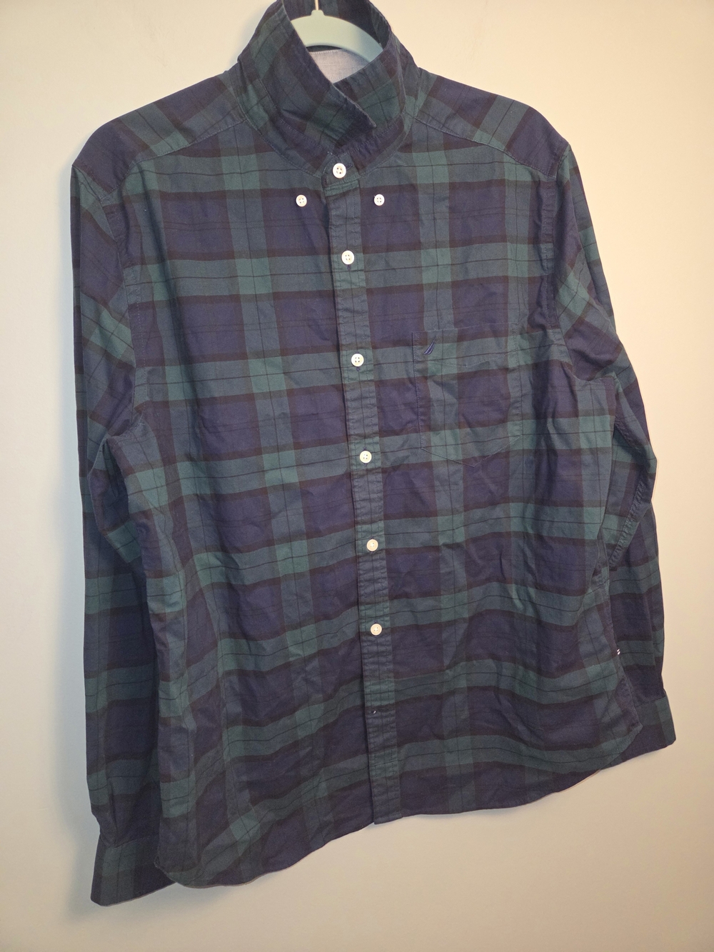 Nautica Navy and Green Plaid Button-Down Shirt